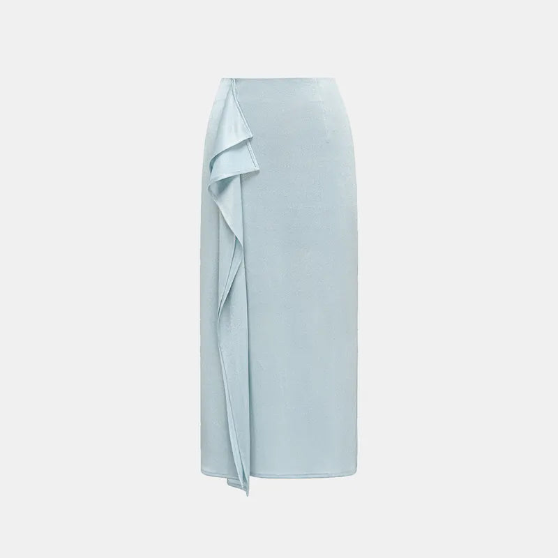 'Easy Go Chic' Acetate Knit Special Cut Pencil Skirt - Light Blue