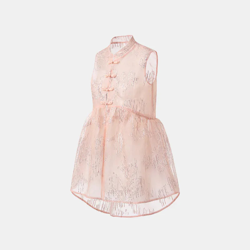 "Imperial Garden Teatime" custom jacquard fabric light Chinese style vest vest - cherry blossom pink