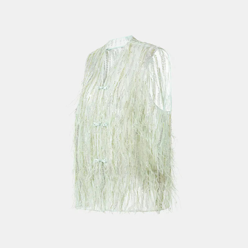 "Welcome to my party." Beaded feather craft light Chinese style vest