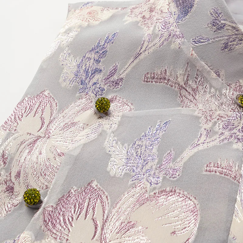 "Imperial Garden Teatime" Silk Brocade Embroidered Chinese Vest - Lilac