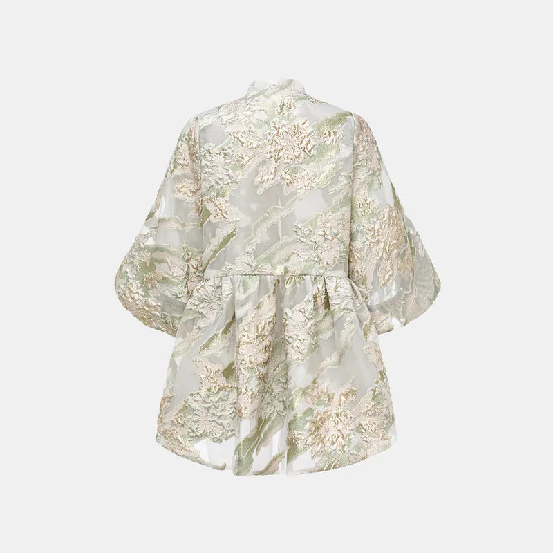 "Chun Shang Ya Ji" Italian jacquard fabric light Chinese style jacket - mint green