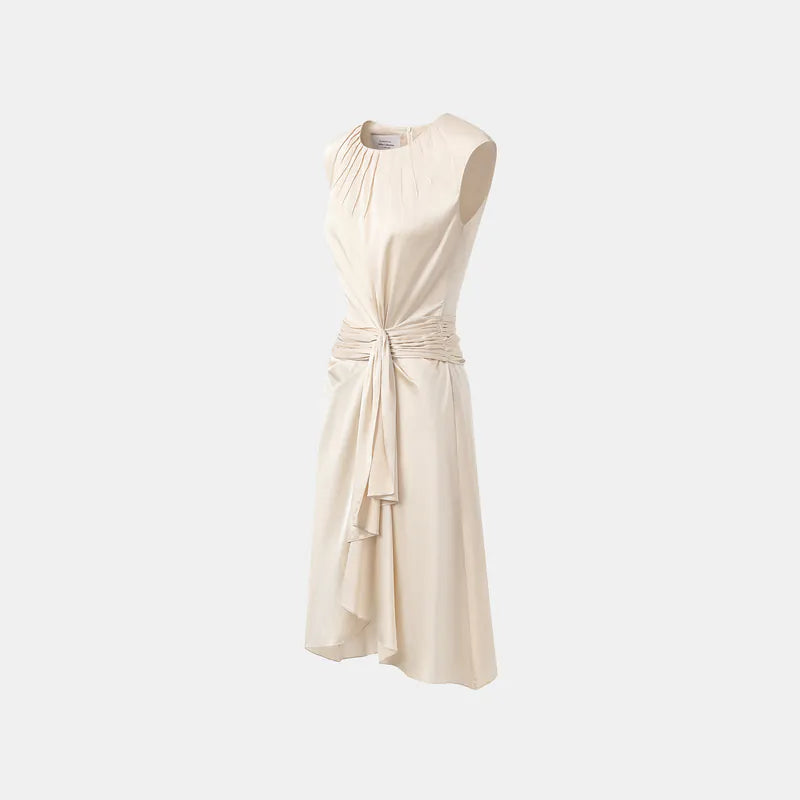 "Date night elegance" silk irregular three-dimensional tailoring dress - morning light white