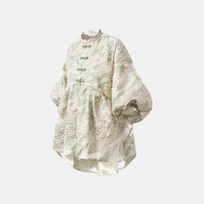 "Chun Shang Ya Ji" Italian jacquard fabric light Chinese style jacket - mint green