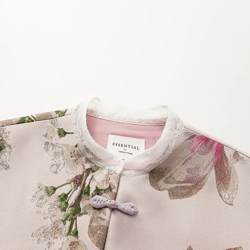 "Imperial Garden Teatime" Italian jacquard fabric patchwork vest short vest - Magnolia