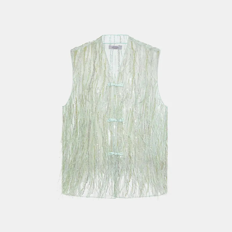 "Welcome to my party." Beaded feather craft light Chinese style vest