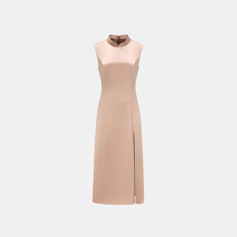 "Tea Banquet" 100% Silk New Chinese Cheongsam Dress - Bronze Gold