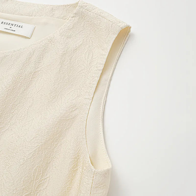 "Quiet and Easy" Jacquard Loose Dress - Vanilla White