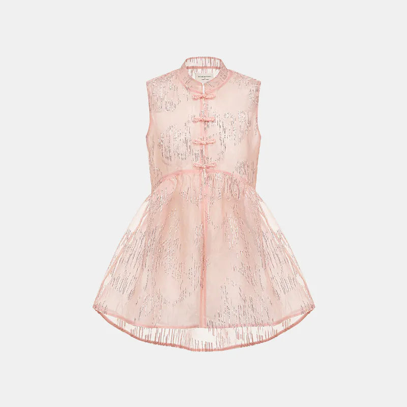 "Imperial Garden Teatime" custom jacquard fabric light Chinese style vest vest - cherry blossom pink