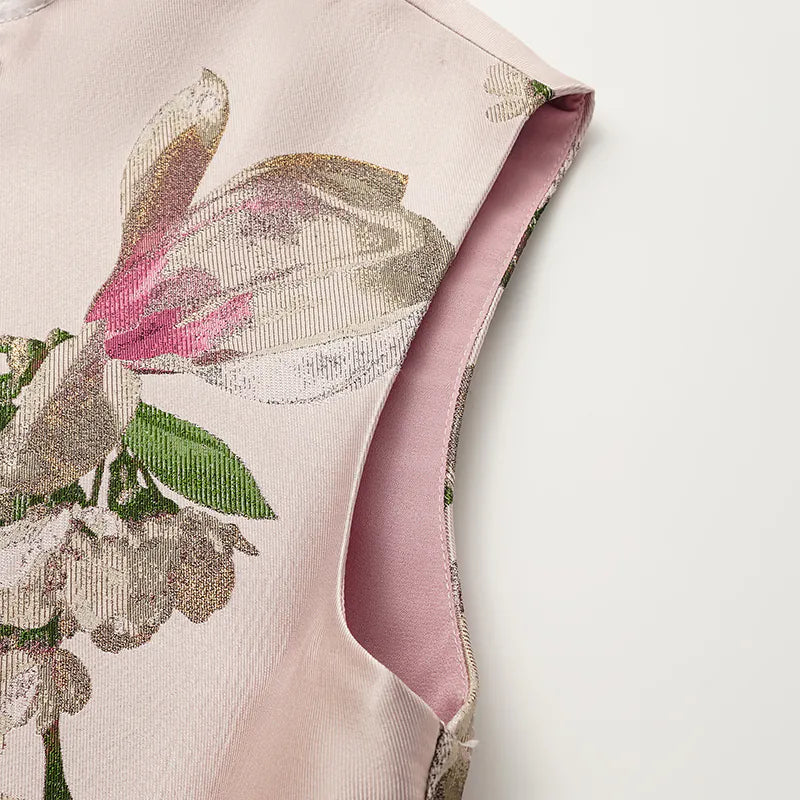 "Imperial Garden Teatime" Italian jacquard fabric patchwork vest long vest - Magnolia