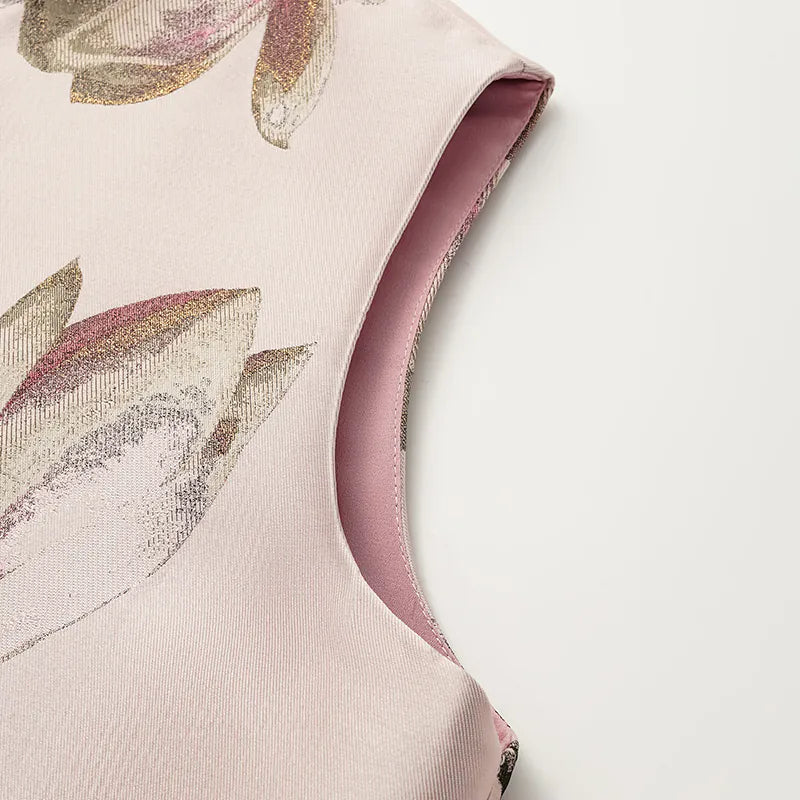 "Imperial Garden Teatime" Italian jacquard fabric patchwork vest short vest - Magnolia