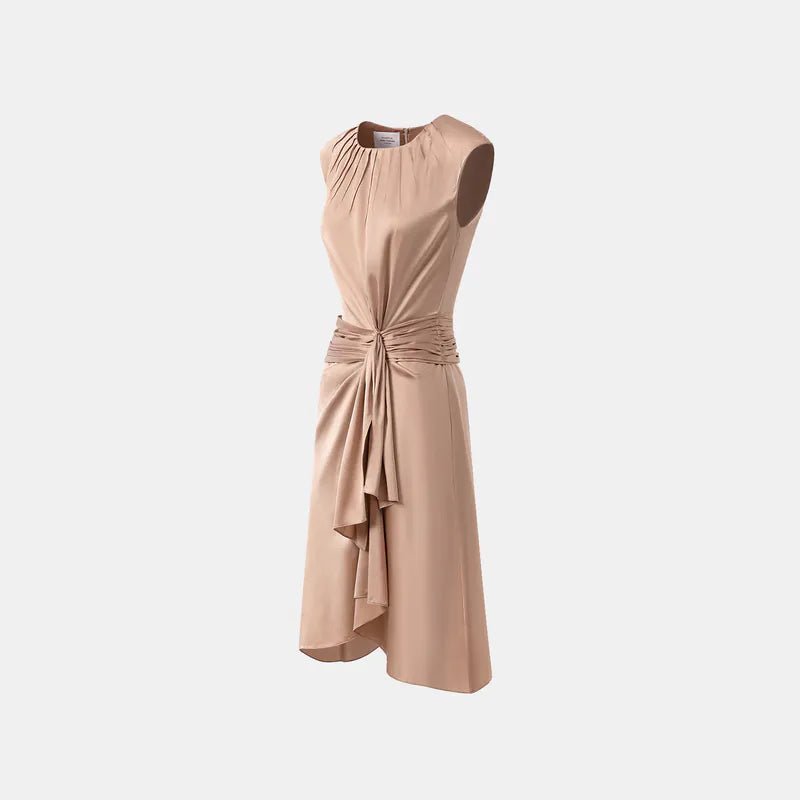 "Date night elegance" silk irregular three-dimensional tailoring dress - bronze gold