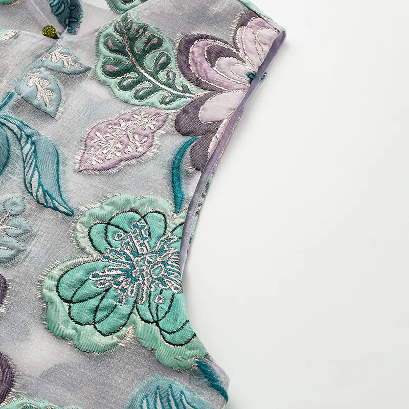 "Imperial Garden Teatime" Italian jacquard Chinese style vest - Summer of Flowers