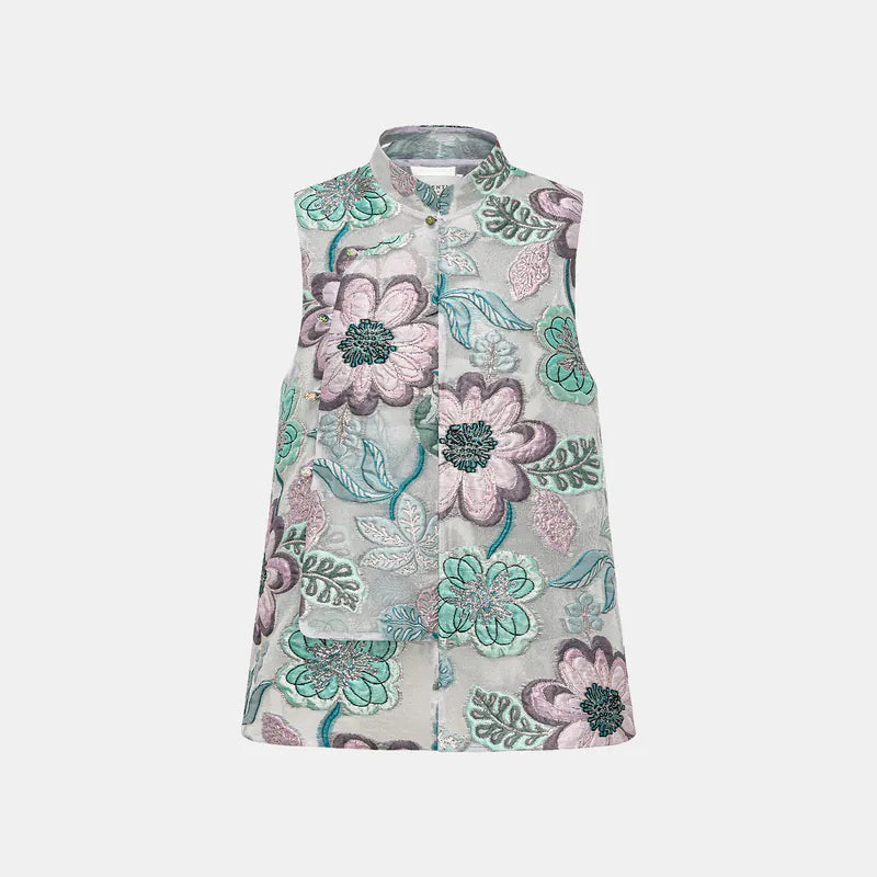 "Imperial Garden Teatime" Italian jacquard Chinese style vest - Summer of Flowers