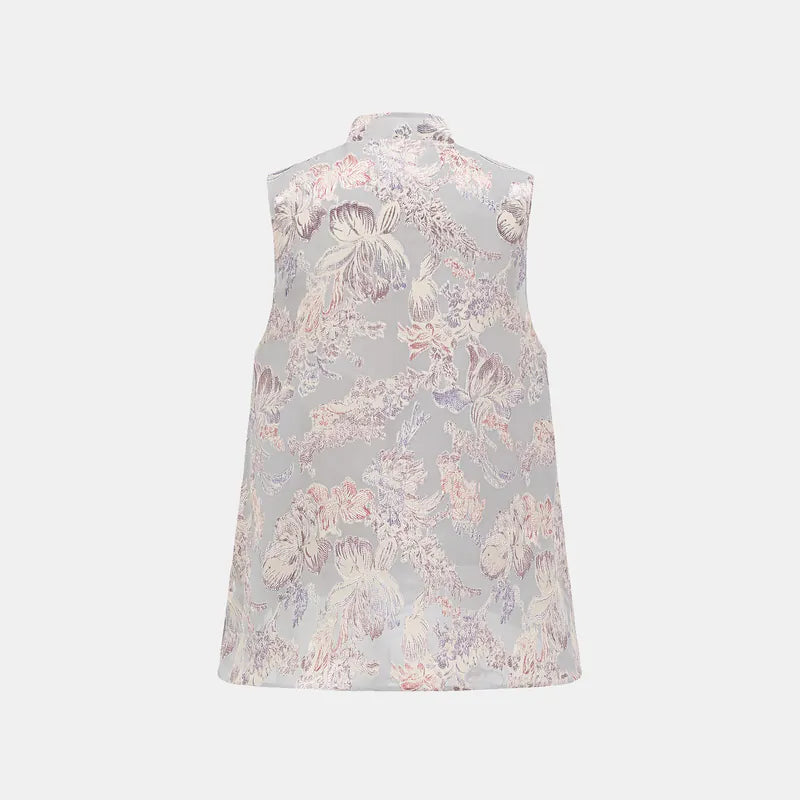 "Imperial Garden Teatime" Silk Brocade Embroidered Chinese Vest - Lilac