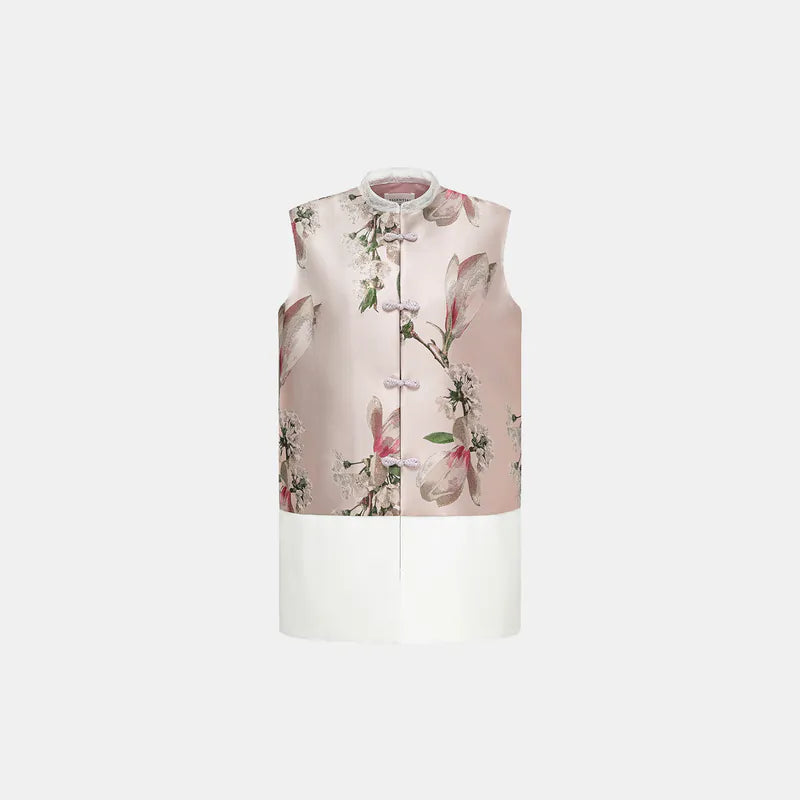 "Imperial Garden Teatime" Italian jacquard fabric patchwork vest short vest - Magnolia