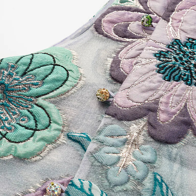 "Imperial Garden Teatime" Italian jacquard Chinese style vest - Summer of Flowers