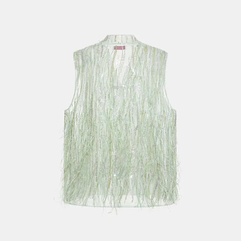 "Welcome to my party." Beaded feather craft light Chinese style vest