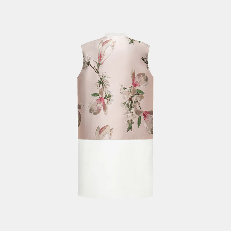 "Imperial Garden Teatime" Italian jacquard fabric patchwork vest midi vest - Magnolia