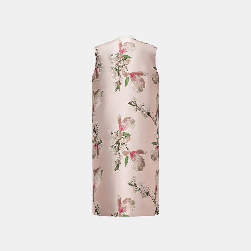 "Imperial Garden Teatime" Italian jacquard fabric patchwork vest long vest - Magnolia