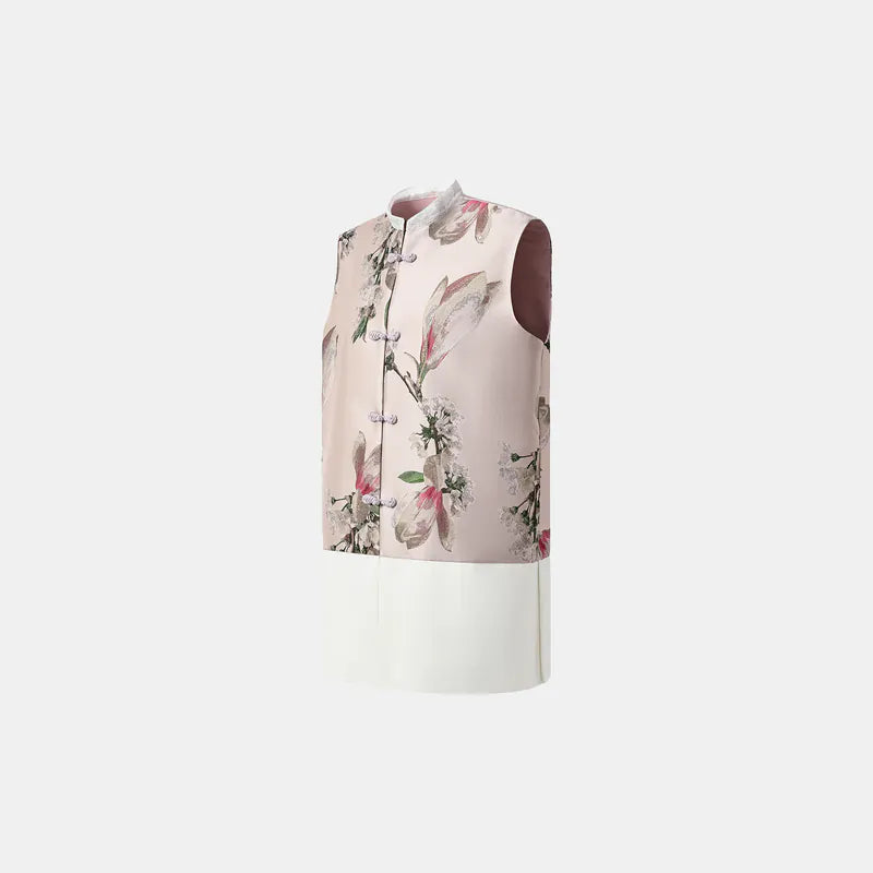 "Imperial Garden Teatime" Italian jacquard fabric patchwork vest short vest - Magnolia