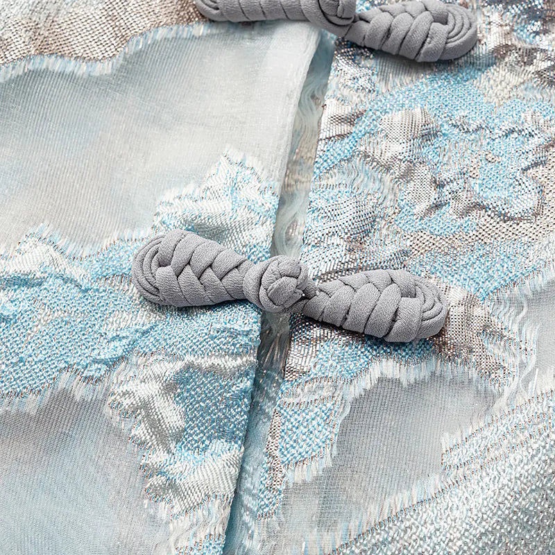 "Chun Shang Ya Ji" Italian jacquard fabric light Chinese style jacket - sky blue