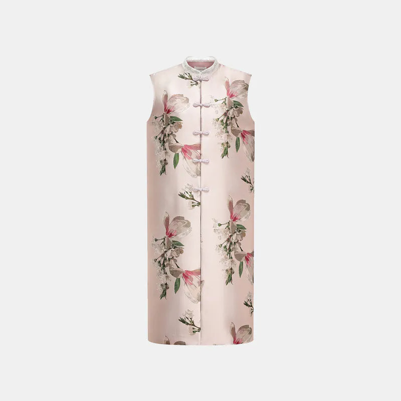 "Imperial Garden Teatime" Italian jacquard fabric patchwork vest long vest - Magnolia