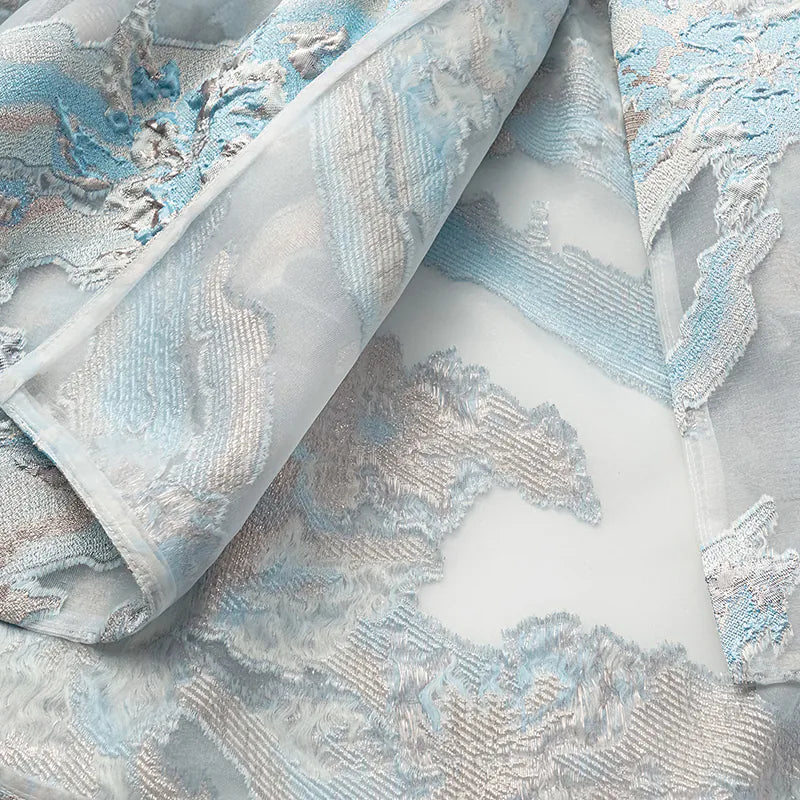"Chun Shang Ya Ji" Italian jacquard fabric light Chinese style jacket - sky blue