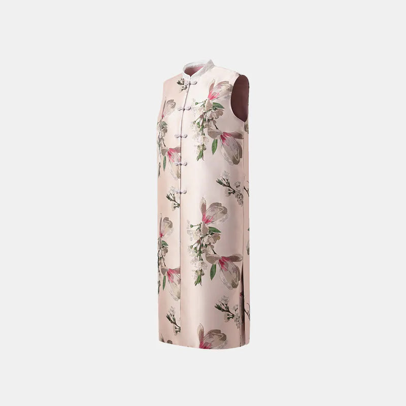 "Imperial Garden Teatime" Italian jacquard fabric patchwork vest long vest - Magnolia