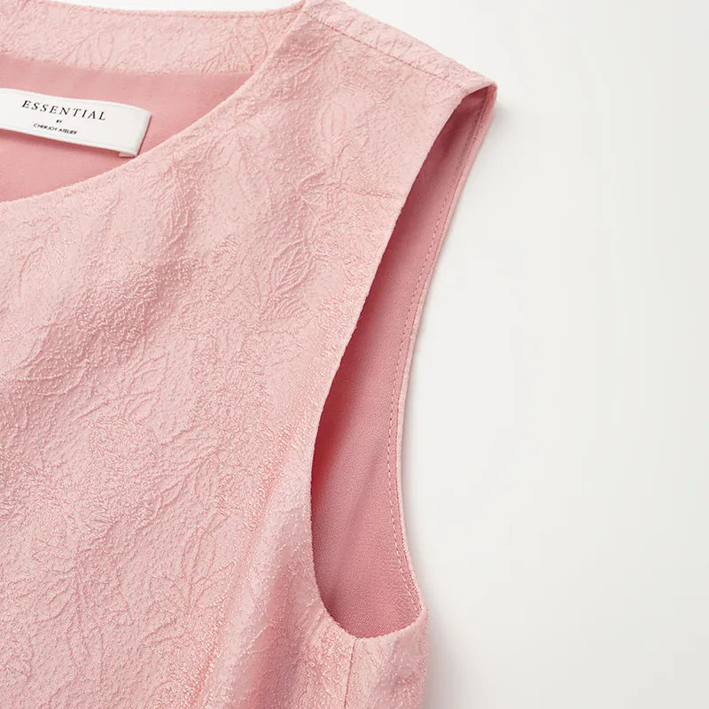 "Quiet and Easy" Jacquard Loose Dress - Rose Pink