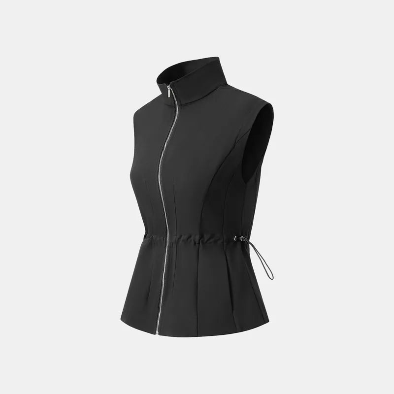 “Essential Golf Collection” 高科技防曬(UV 50+)面料拉鍊收腰背心 — 黑