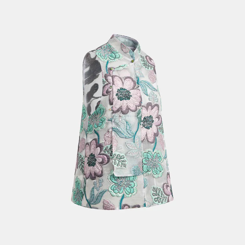 "Imperial Garden Teatime" Italian jacquard Chinese style vest - Summer of Flowers