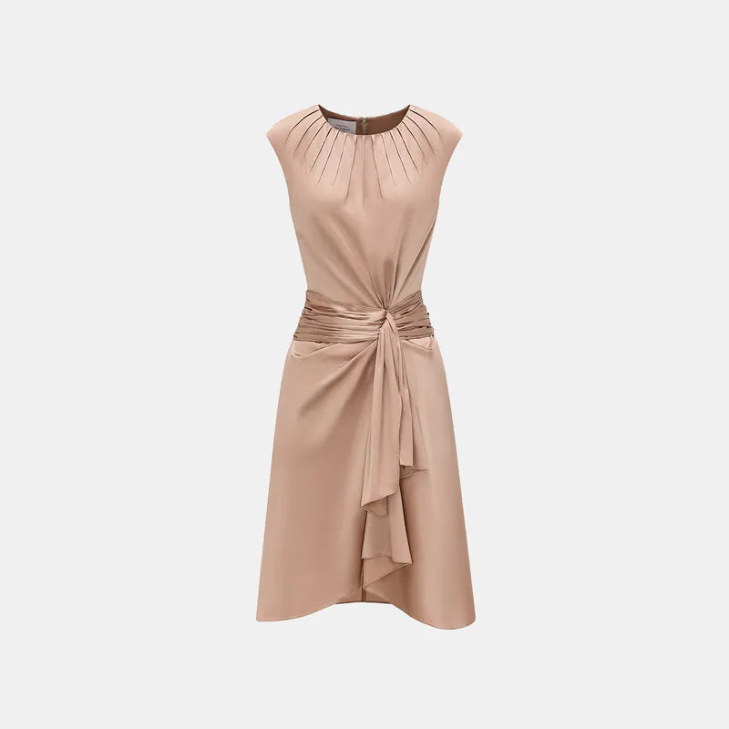 "Date night elegance" silk irregular three-dimensional tailoring dress - bronze gold