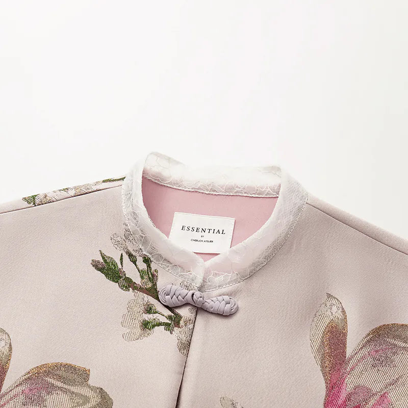 "Imperial Garden Teatime" Italian jacquard fabric patchwork vest long vest - Magnolia