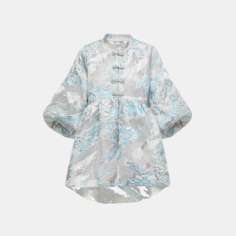 "Chun Shang Ya Ji" Italian jacquard fabric light Chinese style jacket - sky blue