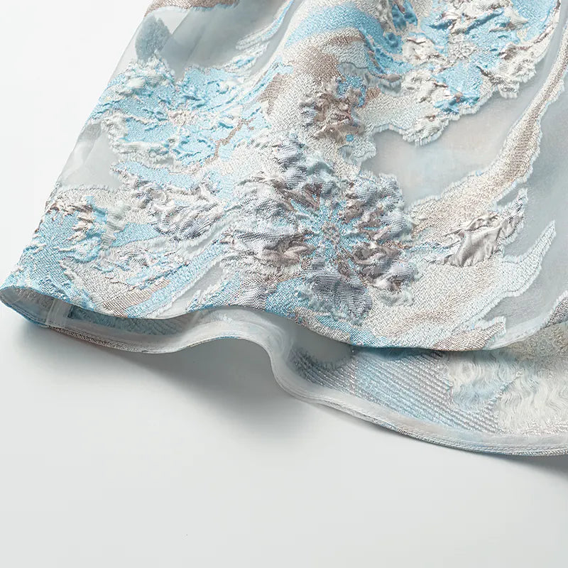 "Chun Shang Ya Ji" Italian jacquard fabric light Chinese style jacket - sky blue