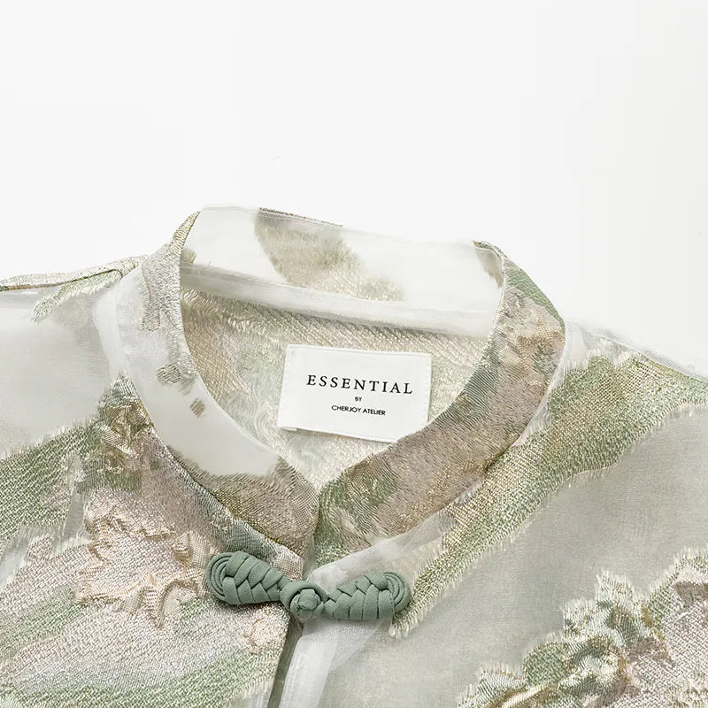 "Chun Shang Ya Ji" Italian jacquard fabric light Chinese style jacket - mint green