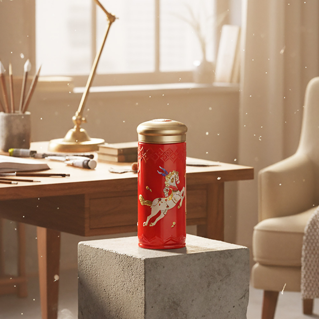 乾唐軒 皇家天馬隨身杯─中國紅白彩金