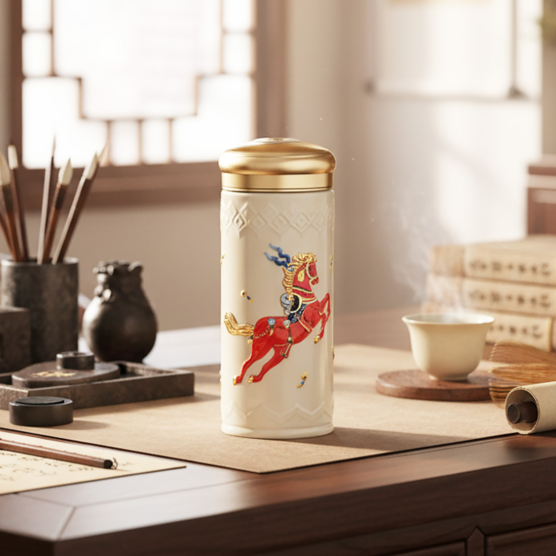乾唐軒 皇家天馬隨身杯─透明白紅彩金