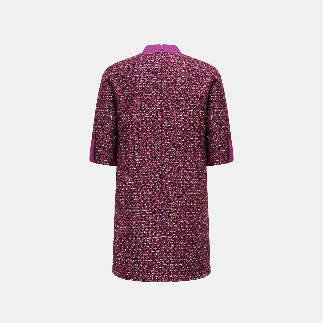 "Chelsea Tea Time" Tweed Faux Two-Piece Dress—Grape.