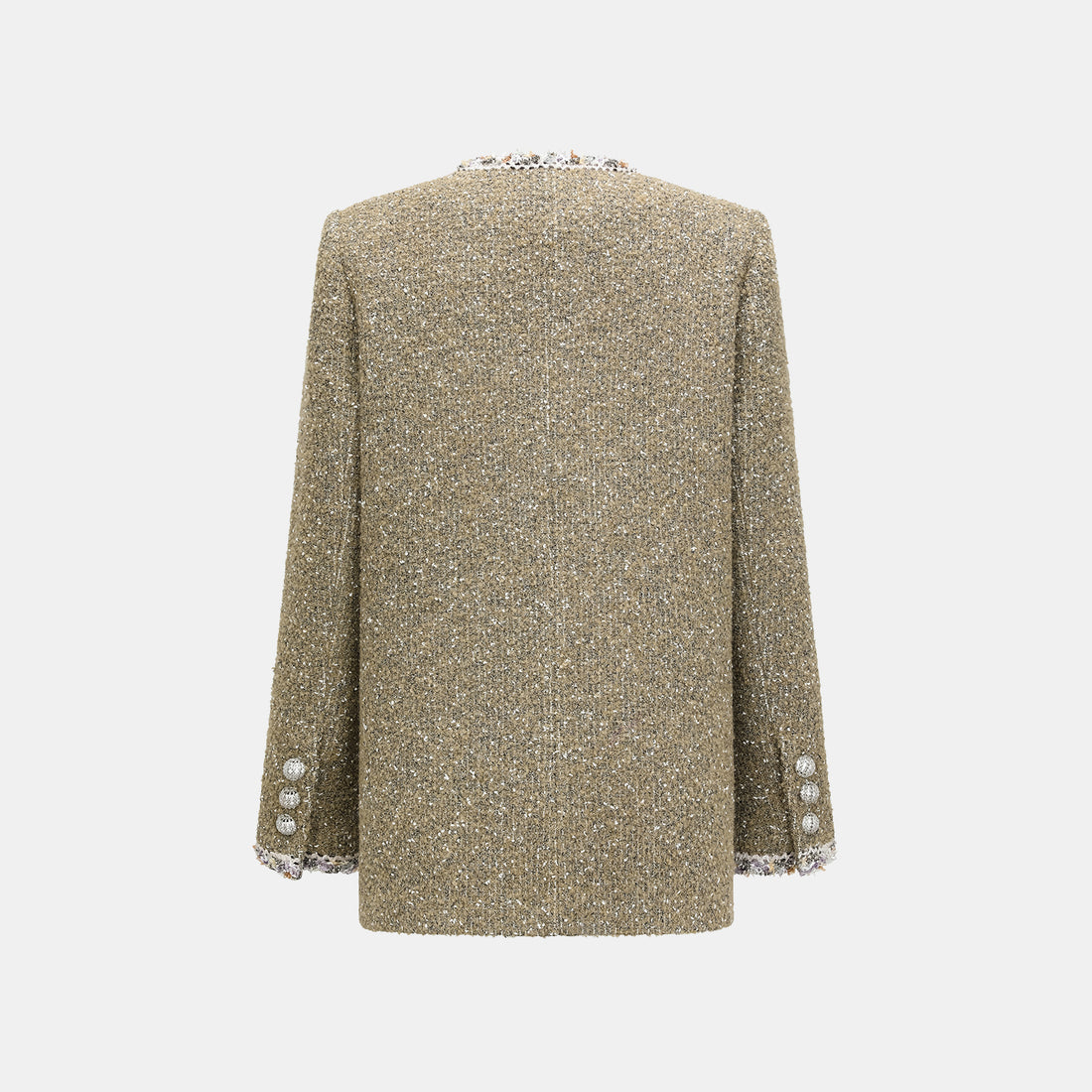 "Chelsea Citywalk." Italian Textured Tweed Classic No.6 Jacket—Amber Moss