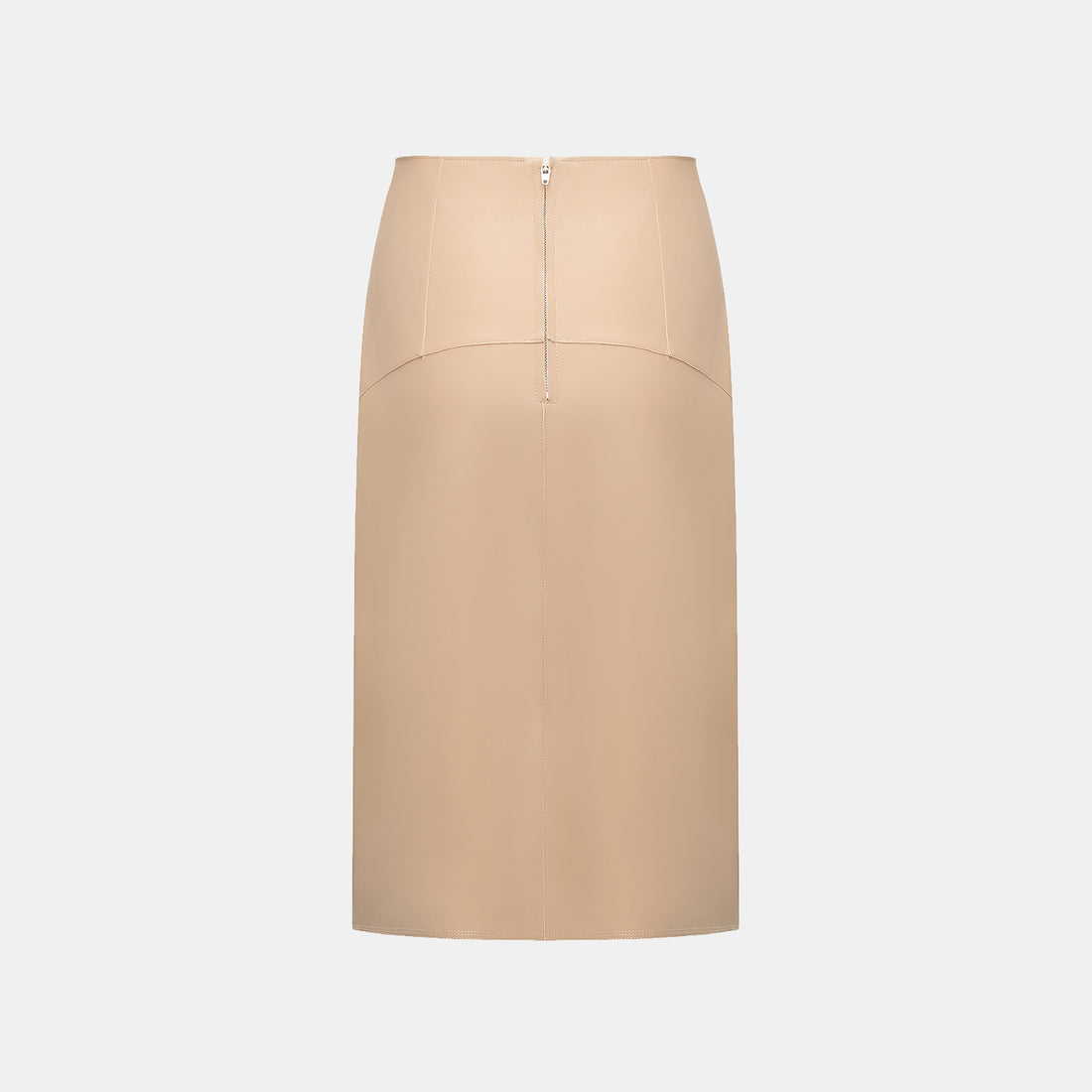 "Easy-go Chic" Vegan Leather Cut Pencil Skirt - Nude