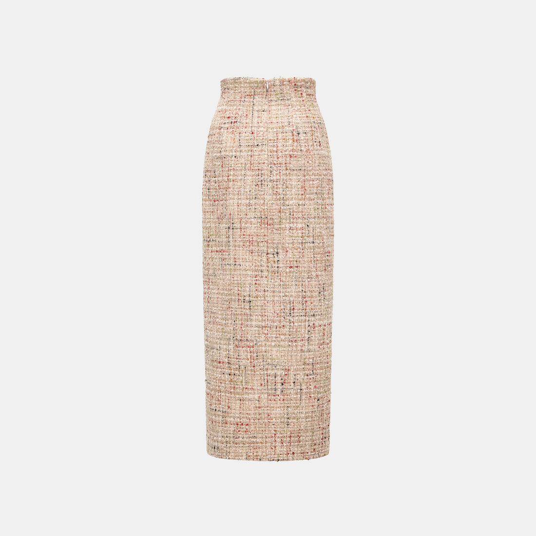 “Chelsea teatime.” Tweed pencil skirt—Berry latte