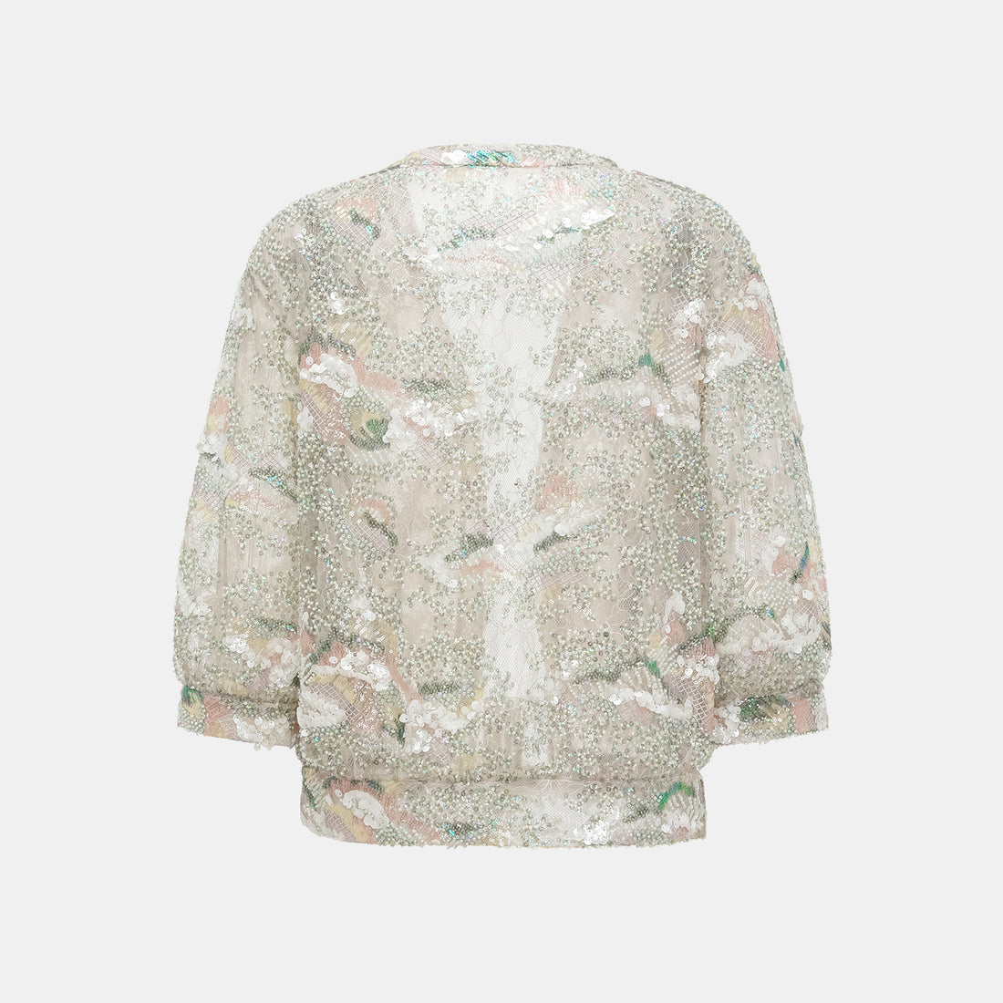 "Imperial Gala." Luxurious lace beaded light Chinese style cardigan - sparse shadows and light smoke