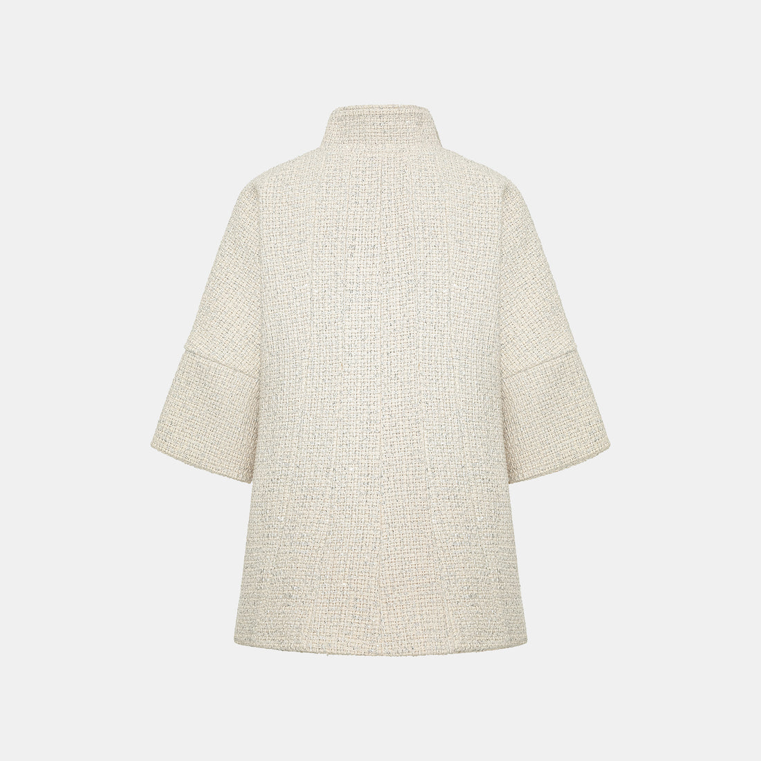 "Tokyo Hours" Tweed Cape Coat with Large Lapel - Woven White