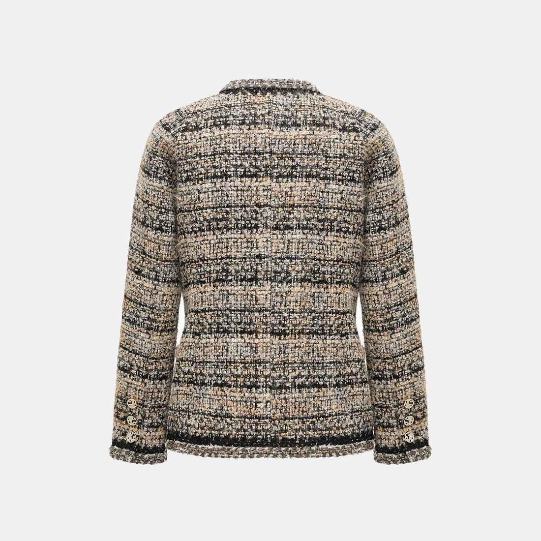 “Knightsbridge citywalk.” Tweed jacket – camel/black