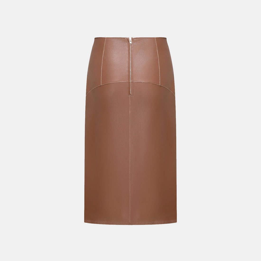 "Easy-go Chic" Vegan Leather Cut Pencil Skirt - Honey Brown