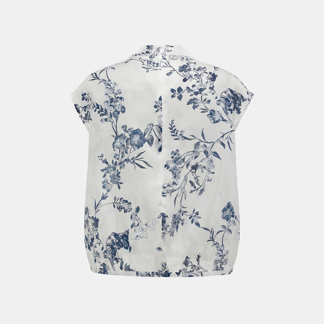 "Spring" Italian high-end custom-made silk organza light Chinese style top with painting and printing technology - Smoky Blue Whisper