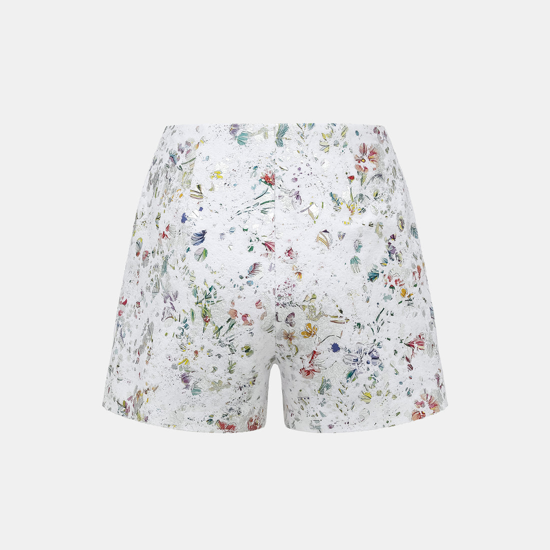 "Imperial Garden Teatime" Italian silver foil applique craft texture fabric shorts - Butterfly Dream