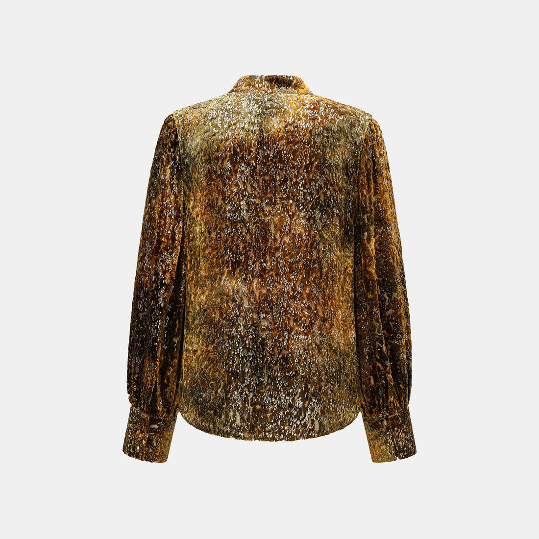 "Imperial Garden Teatime" Silk Velvet Chinese Style Shirt - Late Autumn Amber
