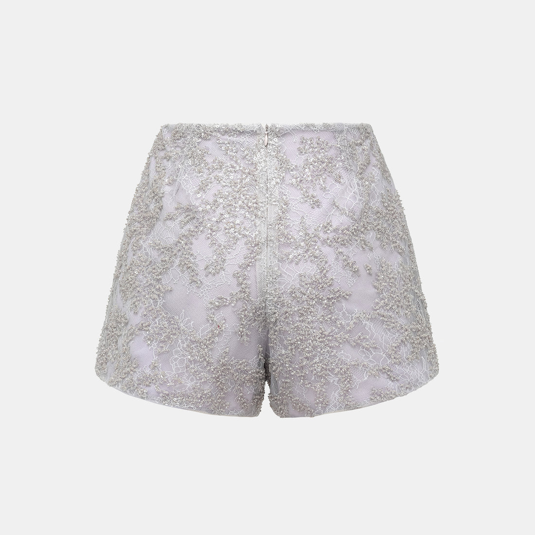 "Tea Banquet" Luxury Beaded Lace Shorts - Silver